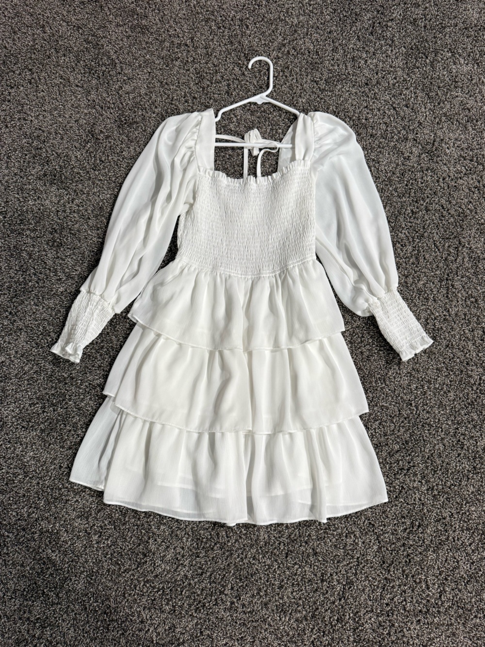 White Smocked Bodice Tiered Dress